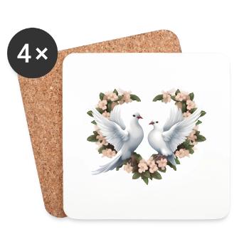 Heart Flower Wreath with Doves - Coasters (set of 4) - white - Front