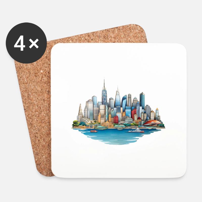 Skyline Großstadt - Untersetzer (4er-Set) - Weiß