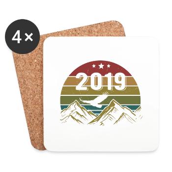 2019 Jahrgang Geburtstag 2019 Retro Geschenkidee - Untersetzer (4er-Set) - Weiß - Vorne