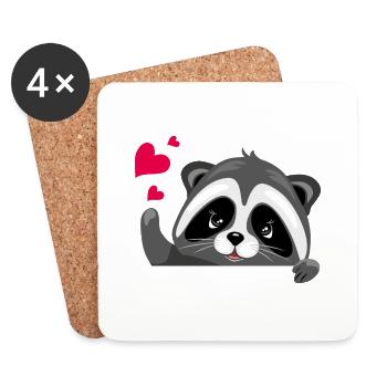 Spähender süßer Waschbär mit Herzen - Untersetzer (4er-Set) - Weiß - Vorne