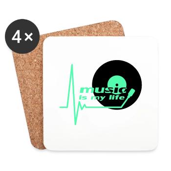 Music is my Life Pulse Heartbeat Vinyle Musique Logo - Dessous de verre (lot de 4) - blanc - Devant