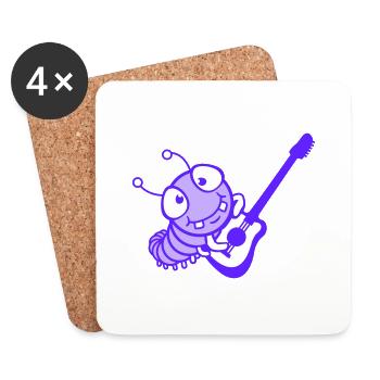 Guitare chenille mignonne jouant de la musique d’animal d’insecte cool - Dessous de verre (lot de 4) - blanc - Devant