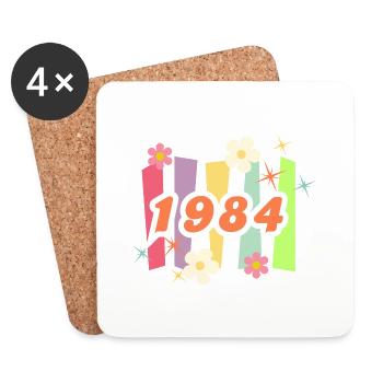 1984 Retro Flowers and Stripes - Coasters (set of 4) - white - Front
