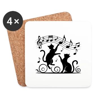 Motif chats noirs jouant avec note de musique - Dessous de verre (lot de 4) - blanc - Devant