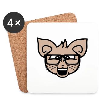 Nerd Cat Horn-Rimmed Glasses Geek Clever Kitten Head - Coasters (set of 4) - white - Front