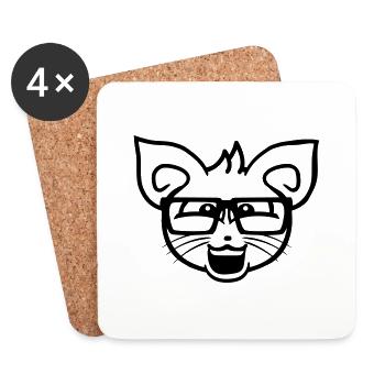 Nerd Cat Horn-Rimmed Glasses Geek Clever Kitten Head - Coasters (set of 4) - white - Front