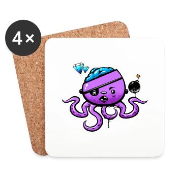 Piraten-Oktopus mit Bombe - Untersetzer (4er-Set) - Weiß - Vorne