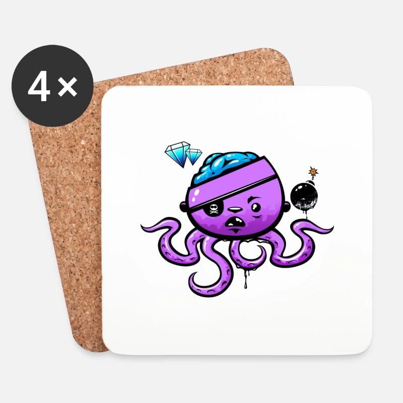 Piraten-Oktopus mit Bombe - Untersetzer (4er-Set) - Weiß