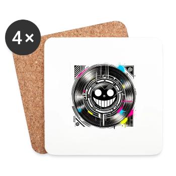 "Cyberpunk Smile Minimalist with Vinyl Effect" - Coasters (set of 4) - white - Front