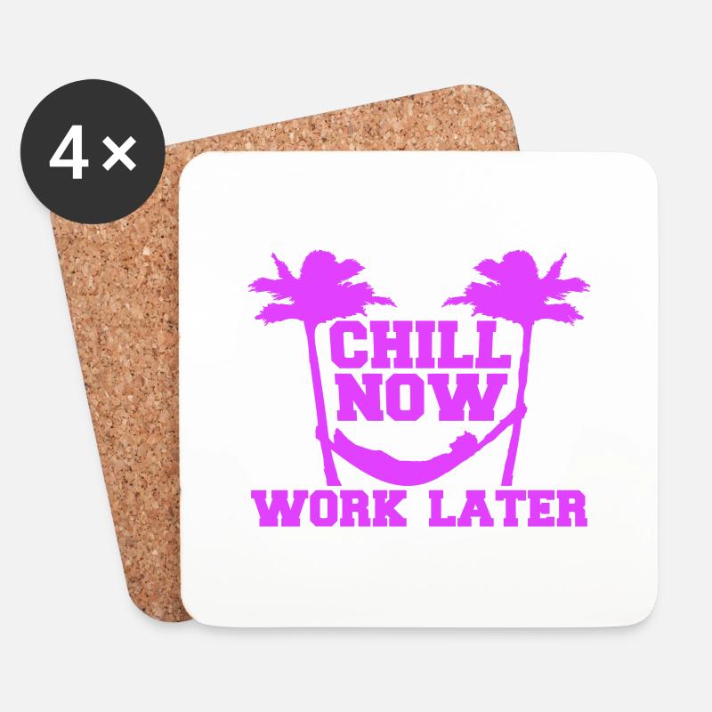 Chill Now Work Later Hängematte Arbeiten Schlafen - Untersetzer (4er-Set) - Weiß