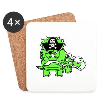 Triceratops Stegosaurus 2 Dinosaure Pirate Dino - Dessous de verre (lot de 4) - blanc - Devant