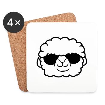Mouton Lunettes de soleil Fête Mouton Agneau Tête Fraîche - Dessous de verre (lot de 4) - blanc - Devant