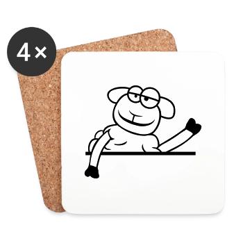 Schaf Winkt Hinter Mauer Zaun Schild Cool Lächeln - Untersetzer (4er-Set) - Weiß - Vorne