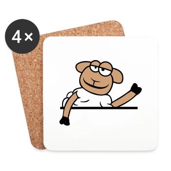Schaf Winkt Hinter Mauer Zaun Schild Cool Lächeln - Untersetzer (4er-Set) - Weiß - Vorne
