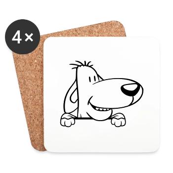 Hund Hinter Mauer Zaun Schild Guckt Lustig Frech - Untersetzer (4er-Set) - Weiß - Vorne