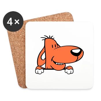 Hund Hinter Mauer Zaun Schild Guckt Lustig Frech - Untersetzer (4er-Set) - Weiß - Vorne