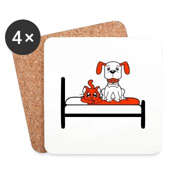 Lit pour chien Chat Deux amis Équipe Chaton 2 Équipage - Dessous de verre (lot de 4) - blanc - Devant