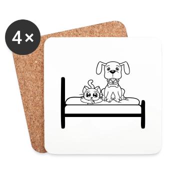 Lit pour chien Chat Deux amis Équipe Chaton 2 Équipage - Dessous de verre (lot de 4) - blanc - Devant