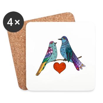 Bunte Vögel - Untersetzer (4er-Set) - Weiß - Vorne
