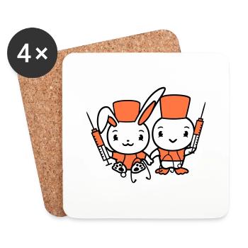 Bunny Bird Chick Doctor Seringue Équipe 2 Amis Équipage - Dessous de verre (lot de 4) - blanc - Devant