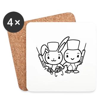Bunny Bird Chick Doctor Seringue Équipe 2 Amis Équipage - Dessous de verre (lot de 4) - blanc - Devant