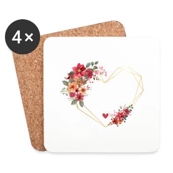 Équipe de la mariée cœur doré Floral - Dessous de verre (lot de 4) - blanc - Devant