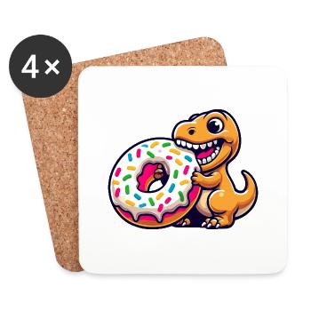 T-Rex Donut süße Süßigkeit Bäckerei Dinosaurier - Untersetzer (4er-Set) - Weiß - Vorne