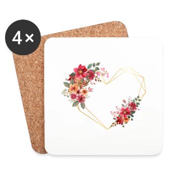 Blumen Goldenes Herz Brief - Untersetzer (4er-Set) - Weiß - Vorne