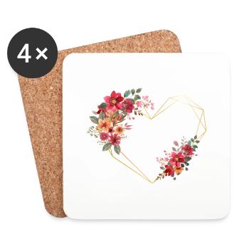Lettre f cœur doré floral - Dessous de verre (lot de 4) - blanc - Devant