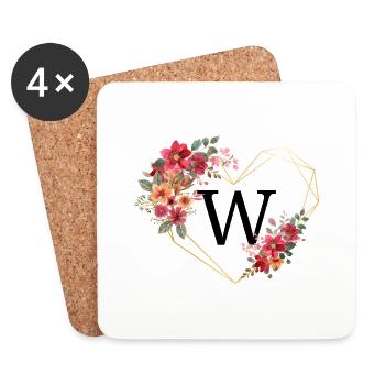 Floral Gold Herz Buchstabe w - Untersetzer (4er-Set) - Weiß - Vorne
