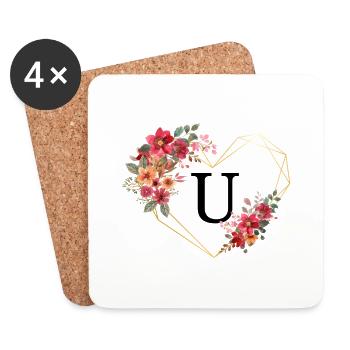 Blumen Goldenes Herz U Buchstabe - Untersetzer (4er-Set) - Weiß - Vorne