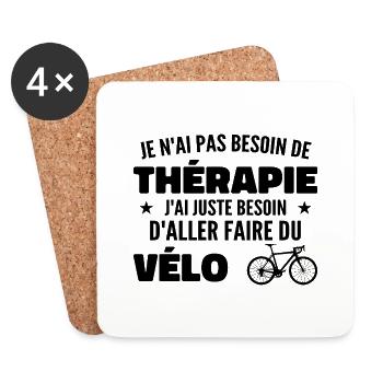 Thérapie Faire Du Vélo Cadeau Humour Cyclistes - Dessous de verre (lot de 4) - blanc - Devant