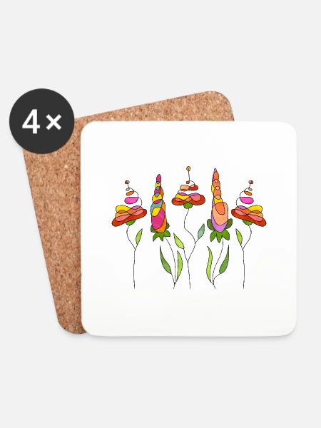 Blumen - Untersetzer (4er-Set) - Weiß