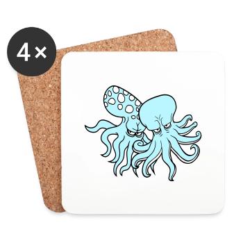 2 Böse Oktopus Kraken Tintenfisch Kopffüßer Team - Untersetzer (4er-Set) - Weiß - Vorne