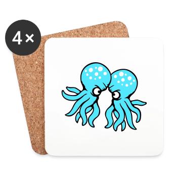 2 Oktopus Freunde Zwei kämpfende Feinde Rivalen - Untersetzer (4er-Set) - Weiß - Vorne