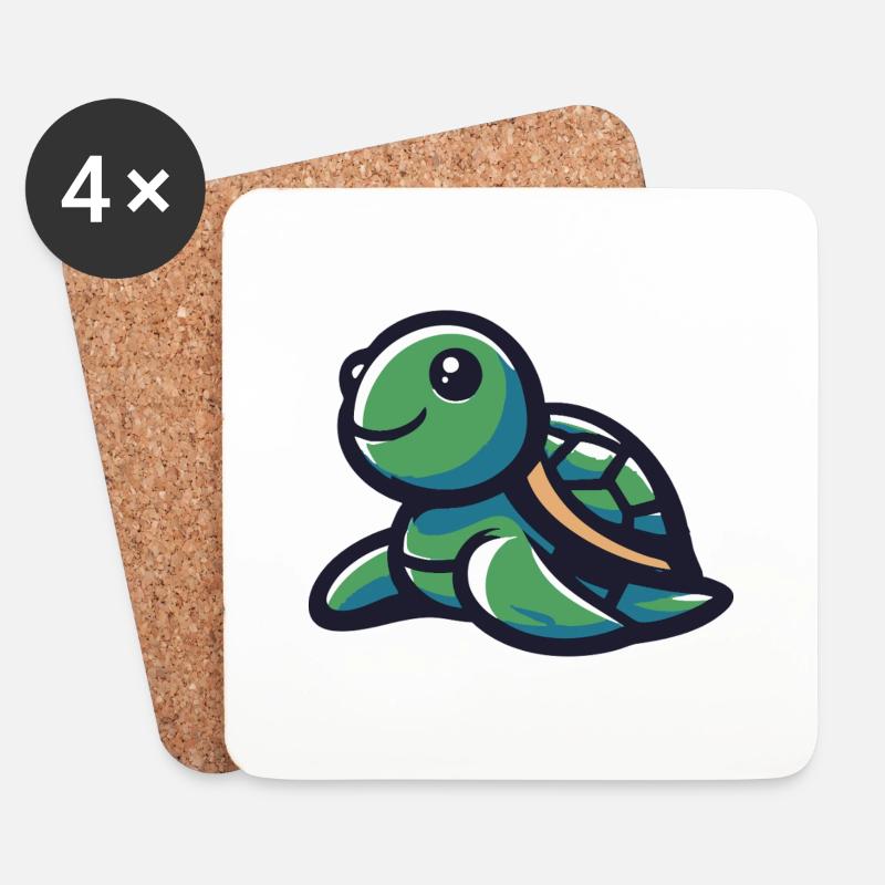 Niedliche lächelnde Schildkröte - Untersetzer (4er-Set) - Weiß