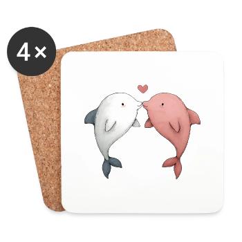 Dolphin Couple Boyfriend Girlfriend - Coasters (set of 4) - white - Front