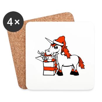 Unicorn Christmas Santa Claus Gifts Hat - Coasters (set of 4) - white - Front