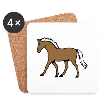 Horse Running Goes Rider Cartoon Riding Cute Comic - Coasters (set of 4) - white - Front