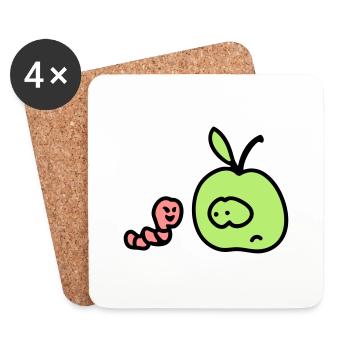 Apfel + Wurm 3 - Untersetzer (4er-Set) - Weiß - Vorne