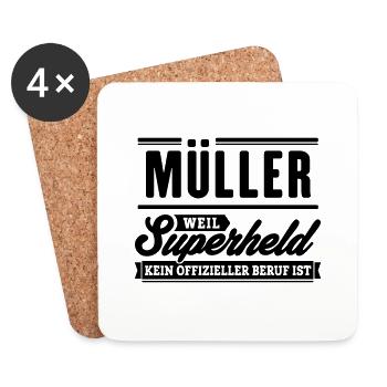 Superheld Müller - Untersetzer (4er-Set) - Weiß - Vorne