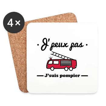 J'peux pas j'suis pompier - Dessous de verre (lot de 4) - blanc - Devant