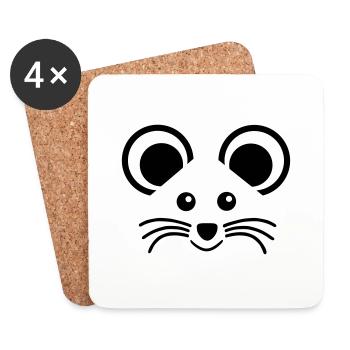 ★ Couleurs de conception modifiables ★ Visage d'une souris - Dessous de verre (lot de 4) - blanc - Devant