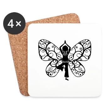 Yoga fille, ailes de papillon, fée, asana, profess - Dessous de verre (lot de 4) - blanc - Devant