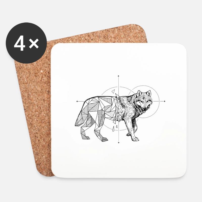 Origami Wolf - Untersetzer (4er-Set) - Weiß