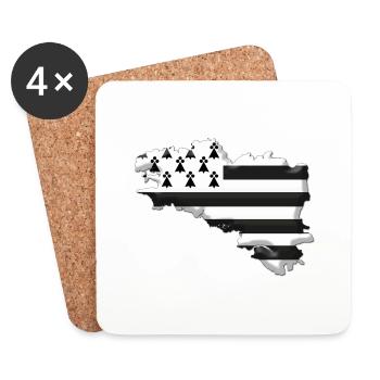 carte Bretagne drapeau Breizh - Dessous de verre (lot de 4) - blanc - Devant