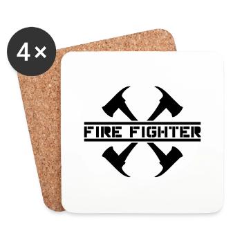2 Feuerwehr Äxte Firefighter - Untersetzer (4er-Set) - Weiß - Vorne