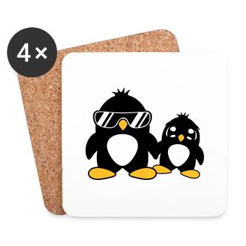 pingouin papa enfant bébé garçon père fils fille f - Dessous de verre (lot de 4) - blanc - Devant
