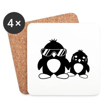 papa pingouin enfant bébé garçon père fils fille f - Dessous de verre (lot de 4) - blanc - Devant