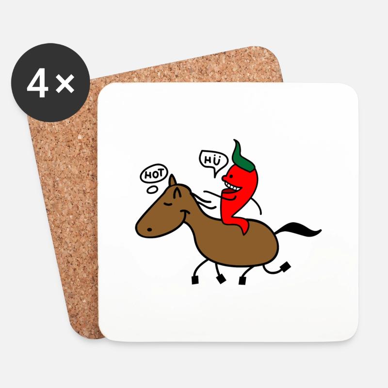 Pferd und Chilli - Untersetzer (4er-Set) - Weiß